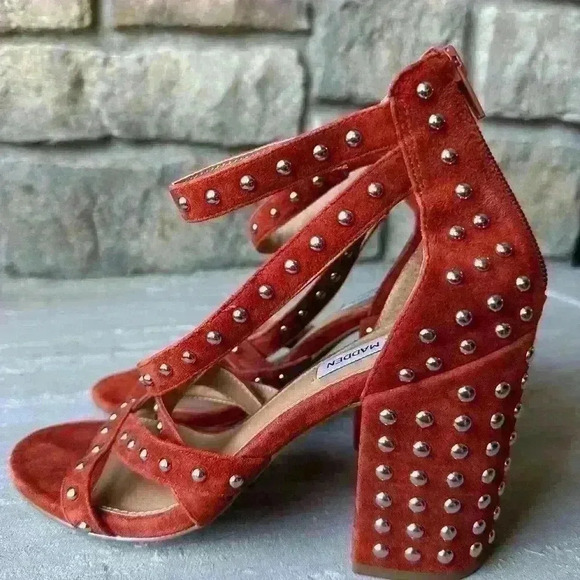 Steve Madden Fara Sandals Rust Suede Leather Studded Ankle Strap SZ 9 - Picture 5 of 8